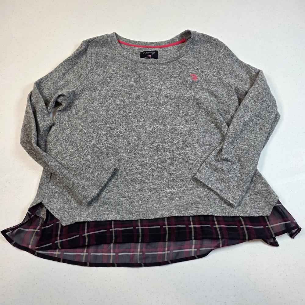 U.S. Polo Assn. Gray Sweater with Plaid Detail